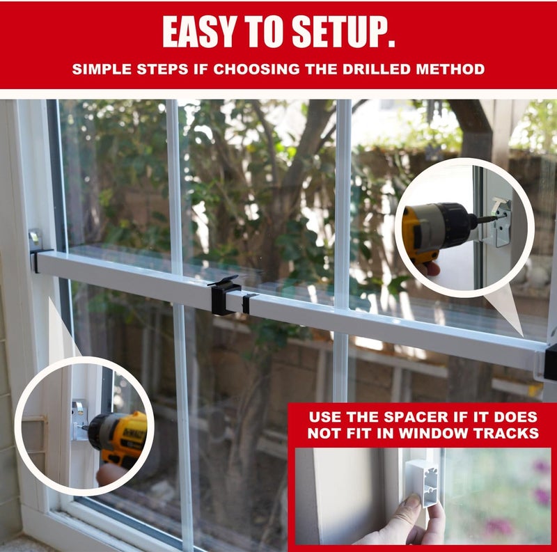 SECURITYMAN Window Security Bar - Easy Install for Horizontal/Vertical Windows - Adjustable Window Lock Bar (Child Proof/Heavy Duty Iron) - Extendable (14.25" to 37") Security Bars for Windows - White - Image 5